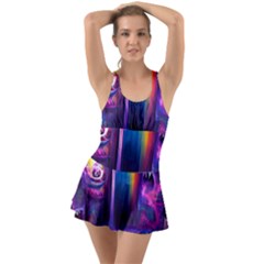 Purple Drawing Digital Art Ruffle Top Dress Swimsuit by Amaryn4rt