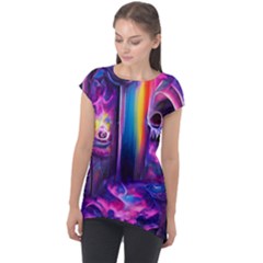 Purple Drawing Digital Art Cap Sleeve High Low Top by Amaryn4rt