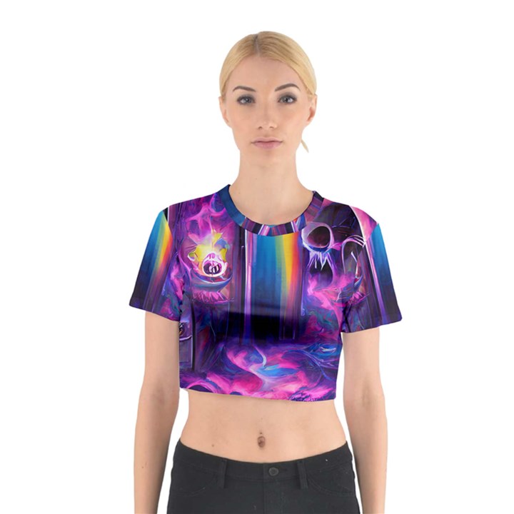 Purple Drawing Digital Art Cotton Crop Top