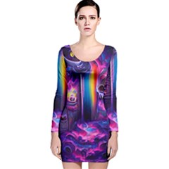 Purple Drawing Digital Art Long Sleeve Velvet Bodycon Dress by Amaryn4rt