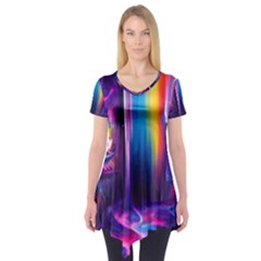 Purple Drawing Digital Art Short Sleeve Tunic  by Amaryn4rt