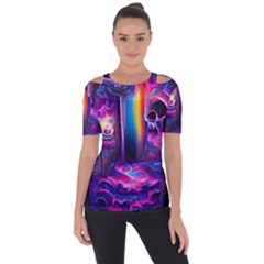 Purple Drawing Digital Art Shoulder Cut Out Short Sleeve Top by Amaryn4rt