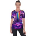 Purple Drawing Digital Art Shoulder Cut Out Short Sleeve Top View1