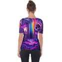 Purple Drawing Digital Art Shoulder Cut Out Short Sleeve Top View2