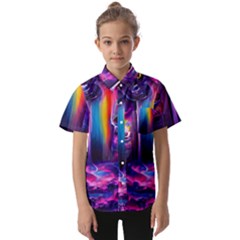 Purple Drawing Digital Art Kids  Short Sleeve Shirt by Amaryn4rt