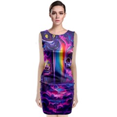 Purple Drawing Digital Art Sleeveless Velvet Midi Dress by Amaryn4rt