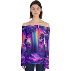 Purple Drawing Digital Art Off Shoulder Long Sleeve Top by Amaryn4rt