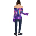 Purple Drawing Digital Art Off Shoulder Long Sleeve Top View2