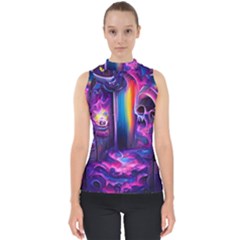 Purple Drawing Digital Art Mock Neck Shell Top by Amaryn4rt