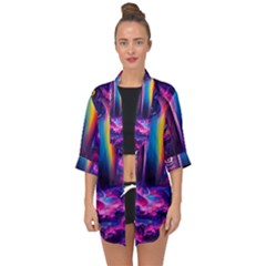 Purple Drawing Digital Art Open Front Chiffon Kimono by Amaryn4rt