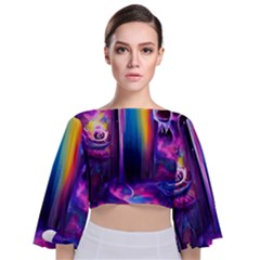 Purple Drawing Digital Art Tie Back Butterfly Sleeve Chiffon Top by Amaryn4rt