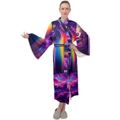 Purple Drawing Digital Art Maxi Velour Kimono by Amaryn4rt