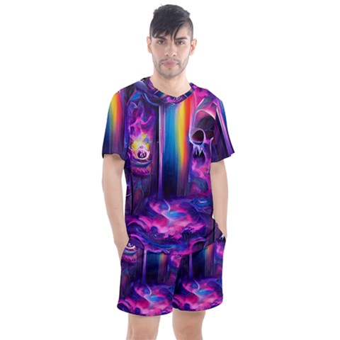 Purple Drawing Digital Art Men s Mesh Tee And Shorts Set by Amaryn4rt