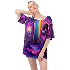 Purple Drawing Digital Art Oversized Chiffon Top by Amaryn4rt