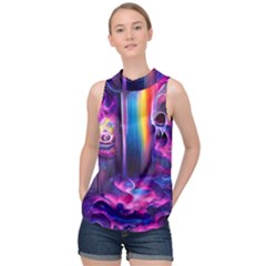 Purple Drawing Digital Art High Neck Satin Top by Amaryn4rt