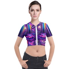 Purple Drawing Digital Art Short Sleeve Cropped Jacket by Amaryn4rt