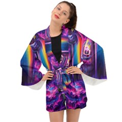 Purple Drawing Digital Art Long Sleeve Kimono by Amaryn4rt