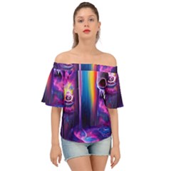 Purple Drawing Digital Art Off Shoulder Short Sleeve Top by Amaryn4rt