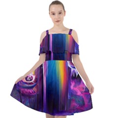 Purple Drawing Digital Art Cut Out Shoulders Chiffon Dress by Amaryn4rt