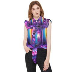 Purple Drawing Digital Art Frill Detail Shirt by Amaryn4rt