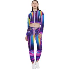 Purple Drawing Digital Art Cropped Zip Up Lounge Set by Amaryn4rt