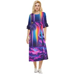 Purple Drawing Digital Art Double Cuff Midi Dress by Amaryn4rt