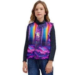 Purple Drawing Digital Art Kid s Short Button Up Puffer Vest	 by Amaryn4rt