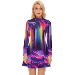 Purple Drawing Digital Art Long Sleeve Velour Longline Dress by Amaryn4rt