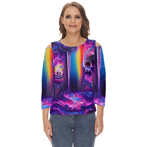 Purple Drawing Digital Art Cut Out Wide Sleeve Top by Amaryn4rt