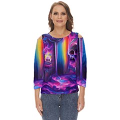 Purple Drawing Digital Art Cut Out Wide Sleeve Top