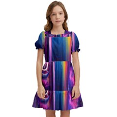 Purple Drawing Digital Art Kids  Puff Sleeved Dress by Amaryn4rt