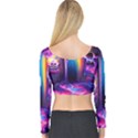 Purple Drawing Digital Art Long Sleeve Crop Top View2