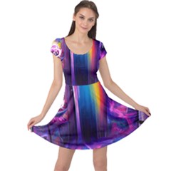 Purple Drawing Digital Art Cap Sleeve Dress by Amaryn4rt