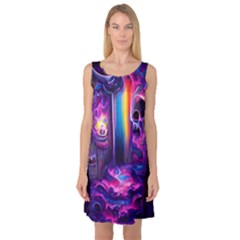 Purple Drawing Digital Art Sleeveless Satin Nightdress by Amaryn4rt