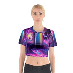 Purple Drawing Digital Art Cotton Crop Top by Amaryn4rt