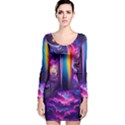 Purple Drawing Digital Art Long Sleeve Velvet Bodycon Dress View1