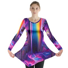 Purple Drawing Digital Art Long Sleeve Tunic  by Amaryn4rt