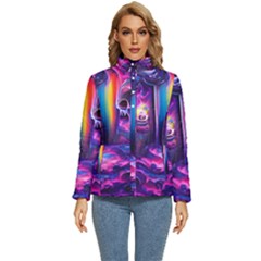 Purple Drawing Digital Art Women s Puffer Bubble Jacket Coat