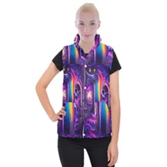 Purple Drawing Digital Art Women s Button Up Vest by Amaryn4rt