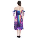 Purple Drawing Digital Art Shoulder Tie Bardot Midi Dress View2