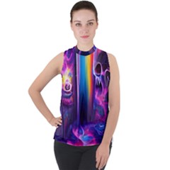 Purple Drawing Digital Art Mock Neck Chiffon Sleeveless Top by Amaryn4rt