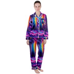 Purple Drawing Digital Art Satin Long Sleeve Pajamas Set by Amaryn4rt