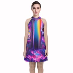 Purple Drawing Digital Art Velvet Halter Neckline Dress  by Amaryn4rt