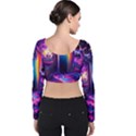 Purple Drawing Digital Art Velvet Long Sleeve Crop Top View2