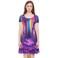 Purple Drawing Digital Art Inside Out Cap Sleeve Dress by Amaryn4rt