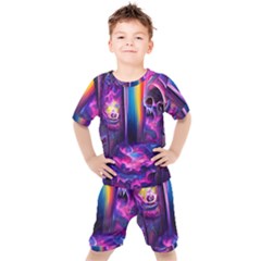 Purple Drawing Digital Art Kids  Tee And Shorts Set by Amaryn4rt