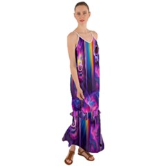 Purple Drawing Digital Art Cami Maxi Ruffle Chiffon Dress