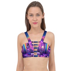 Purple Drawing Digital Art Cage Up Bikini Top by Amaryn4rt