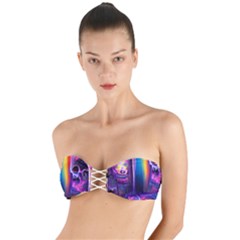 Purple Drawing Digital Art Twist Bandeau Bikini Top