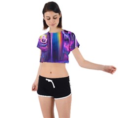 Purple Drawing Digital Art Tie Back Short Sleeve Crop Tee by Amaryn4rt